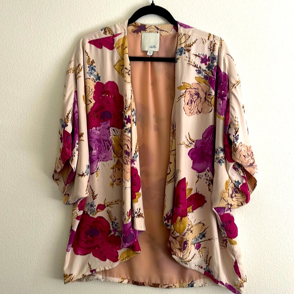 Anthropology Odille Floral Silk Kimono, Size L